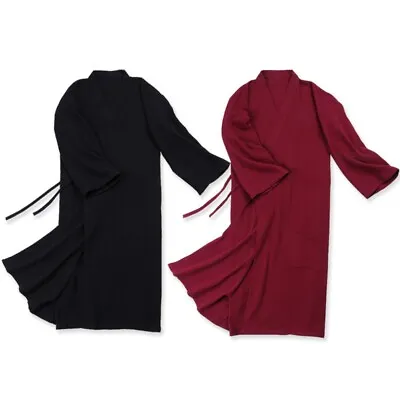Men Kimono Yukata Bathrobe Robe Gown Long Sleeve Nightwear Cotton Japanese • £27.22