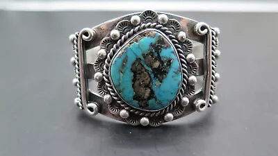 Vintage Native American Silver & Turquoise Bracelet • $368