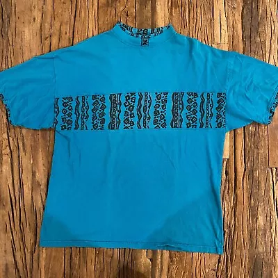 Vintage Xstatx T-Shirt M Blue Short Sleeve Tribal Aztec  • $10.77