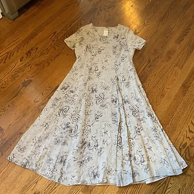 Laura Ashley Dress Size 12 Gray Floral Print Fit&flared Maxi Cinch Waist • £30.87
