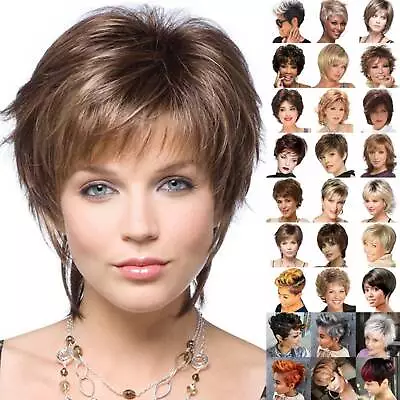 Women Ladies Synthetic Wigs Short Curly Bob Style Brown Blond Wig Cosplay Party • £16.09