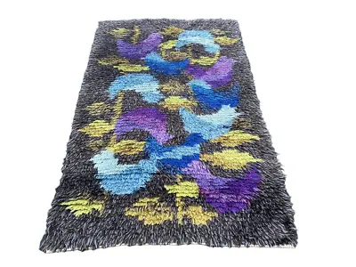 Vintage Swedish Mid Century Rya Rug Scandinavian Wool Flokati Carpet 2'6x4 Ft • $250