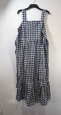 Curvissa Dress Gingham Check Print Sleeveless Long Dress Plus Size Blue White • £19.99