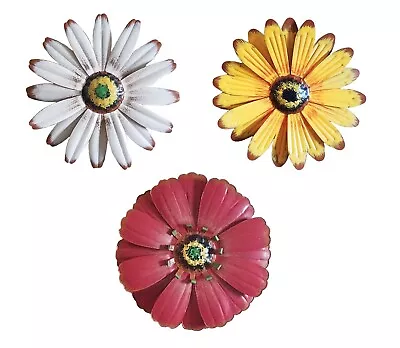 Metal Flowers Wall Decor Set Of 3 Flowers For Indoor Or Outdoor Yard Art Garden • $25