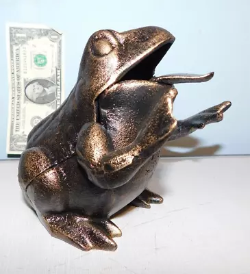 Frog Mechanical Bank Cast Iron Piggy Bank With Bronze Appearance 6  • $19.95