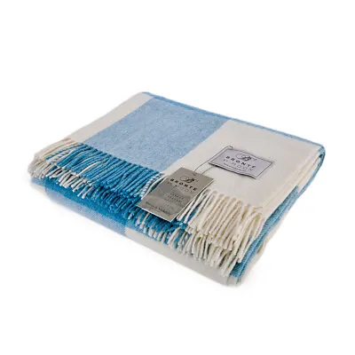 £77.99 • Buy Bronte Pastel Blockcheck Light Blue Aqua New Merino Lambswool Wool Blanket Throw