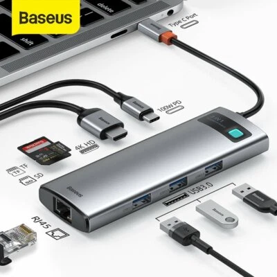 $38.49 • Buy Baseus USB C Type C HUB USB 3.0 HDMI RJ45 Ethernet Dock Station Splitter Adapter