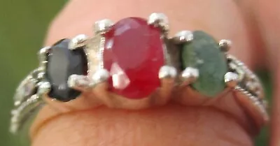 $43.99 • Buy NEW 925 Sterling Silver NATURAL  RUBY SAPPHIRE EMERALD  Marcasite Ring - WOMEN
