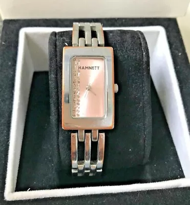 LADIES HAMNETT BRACELET Dress WATCH Katherine Stainless Steel Pink Diamante Used • £10