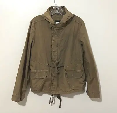 J. Crew Military Utility Field Jacket Full Zip & Snap Hooded Green Men's Size L • $29.99