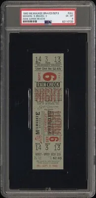 1960 Milwaukee Braves Dodgers Sep 9 HANK AARON HR #215 FULL Ticket Stub PSA 6  • $800