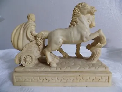 Vintage GIANNETTI Italy Roman Gladiator Chariot Horses Ivory Alabaster Bookend B • £12.63