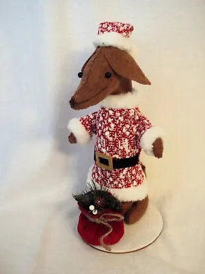 Felt Dachshund Red Brown Sculpture Santa Paws Holiday Christmas Table Top Decor • $42.50