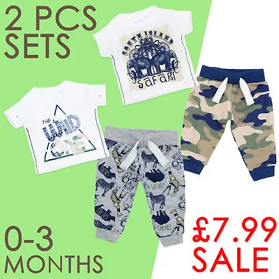 £7.99 • Buy Newborn Baby Boys Short Sleeve Outfit Summer Outfits 0-3 Months Top & Joggers 