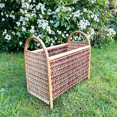 Vintage Mid Century Bamboo Wicker Cane Magazine Rack Boho • £39