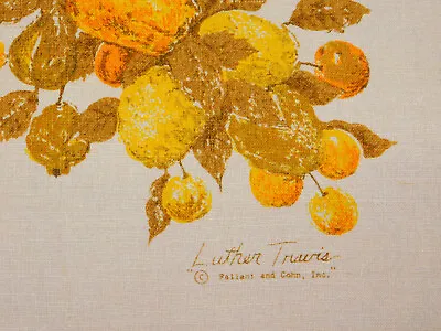 Vintage Fallani & Cohn Signed LUTHER TRAVIS Gold Fruit Linen Tablecloth 50x66 • $13.95