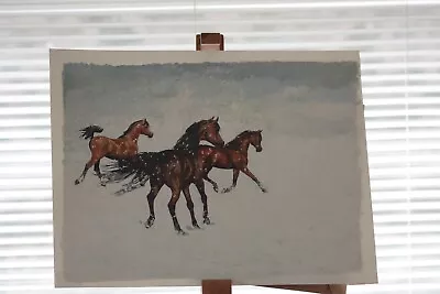 Signed Water Color Painting  18.5  X 14  - SNOWY HORSES • £31.45