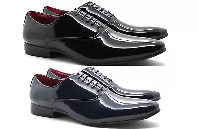 Mens Formal Patent Shiny Party Oxford Lace Up Wedding Office Dress Smart Shoes • £16.99