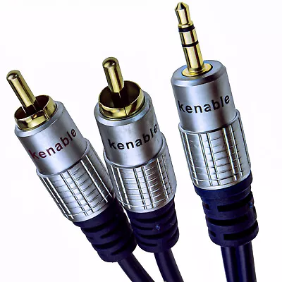 5m HQ OFC 3.5mm Stereo Jack To 2 Phono Plugs Cable Gold [Dark Blue] • £5.91