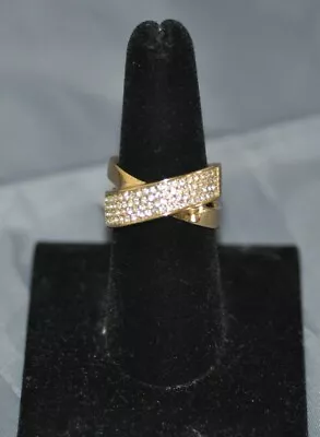 Michael Kors Brilliance Gold & Crystal X Ring Size 8 MKJ28677108 • $32.45