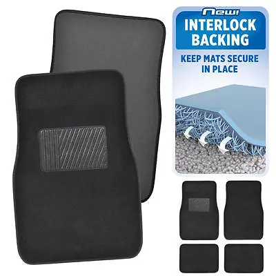 $22.99 • Buy Black Car Floor Mats No Slip Or Skid Lock-In-Place Backing 4pc Set Carpet
