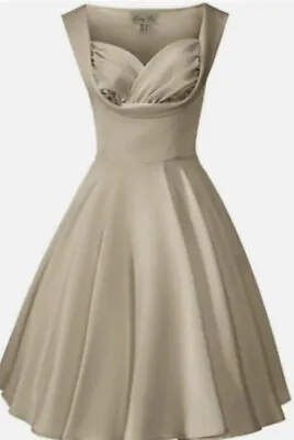 BNWT SZ14 Lindy Bop 'Octavia' Gold Satin Circle Vintage Occasion Wedding Dress • £35