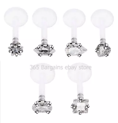 £4.99 • Buy Crystal Shape Labret Bioflex Helix Cartilage Conch Tragus Lip Stud Bar Ear Stud
