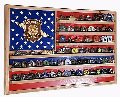 Michigan State Trooper / Police Challenge Coin Display Flag 70-100 Coins TRAD • $149.99