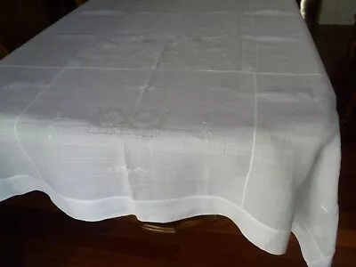 White Organdy Tablecloth/Floral Embroidery/Hemstitch/Filet Insert62 X82  Vintage • $12