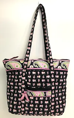 Vera Bradley Pink Elephants Large Zip Tote Bag USA GUC See Description &  Pics • $17.99