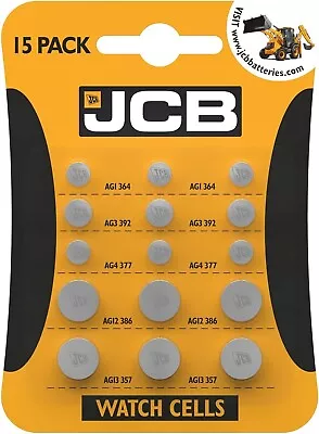 JCB Watch Batteries - 15 Of The 5 Most Popular Sizes AG1 AG3 AG4 AG12 & AG13 • £4.49