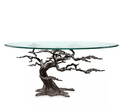 Cypress Tree Coffee Table Sculpture Rustic Nature Inspired Aluminum Glass • $1395