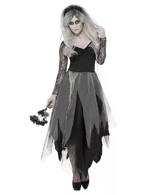 XLarge Black Graveyard Bride Ladies Women Adult Halloween Costume Fancy Dress Pa • £19.95