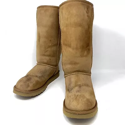 UGG Classic 5815 Tall Shearling Suede Winter Boots Womens Sz 9 M Chestnut • $26.99