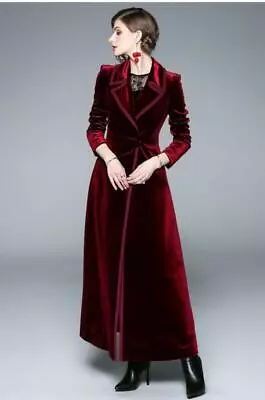 Ladies Vintage Velvet Long Parka A Line Coat Elegant Maxi Jacket Casual • £42.76