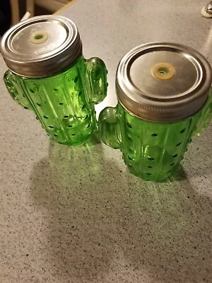 Cactus Drinking Glass Set Of 2 W-lids Mason Jar Tumbler Margarita & Cocktails • $10