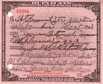 Old 1928 Prohibition Prescription Whiskey For Pharmacist Doctor Bar Minnesota MN • $60