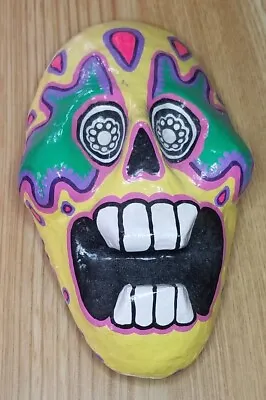 Day Of The Dead Decorative Miniature Paper Mache Yellow Mask Signed Eli And Mike • $11.99