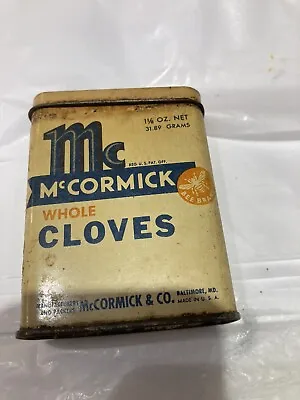 McCORMICK Whole Cloves Vintage White Metal Spice Tin Can 1 1/8 Oz.Net Is Empty! • $15