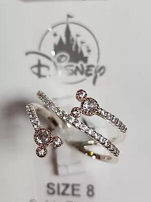 Disney Parks Mickey Double Icon CZ Wrap Silver Rose Gold  Ring Size 8 • $19.50