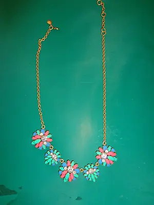 J Crew Goldtone Multi Color Lucite Clear Rhinestone Flower Necklace • $2.99