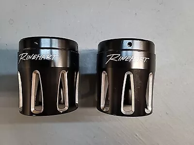 Rinehart 4  Black Machined Moto Series Merge Style End Caps Harley Mufflers Pair • $150