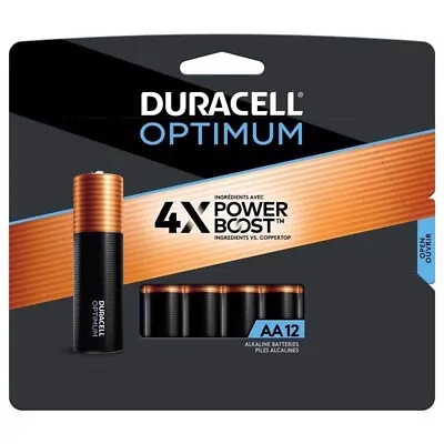 Duracell Optimum 4X PowerBoost Alkaline AA Non-Rechargeable Batteries 1.5V 12 Pk • $23.99