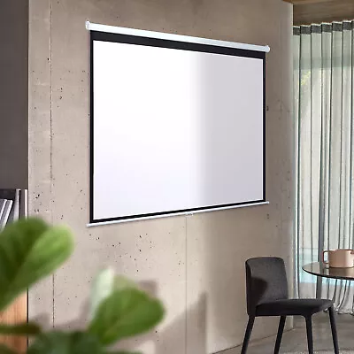 Manual Pull-Down Wall Projector Screen 60/72/84/92/100in Home Cinema 4:3 • £42.95