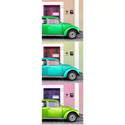 Three VW Beetle Cars With Colors Street Poster Art Print Car Home Decor • $34.99