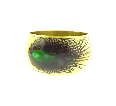 Vintage Peacock Feather Enamel Brass Bangle Bracelet 1.5x2.5  • $16.88