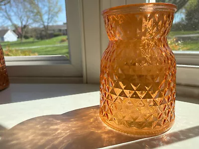 Vintage Orange Diamond  Waffler Patterned Glass Vase • $8