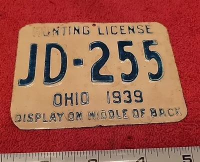 1939 Ohio Hunting License Jd-255 Metal • $10