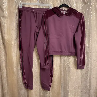 PINK Maroon Velvet Stripe Sweater/sweatpants Set XS GUC • $60