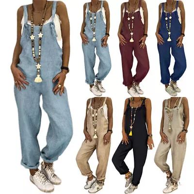 Ladies Strappy Overalls Dungarees Trousers Casual Jumpsuit Playsuit Plus Size • $22.79